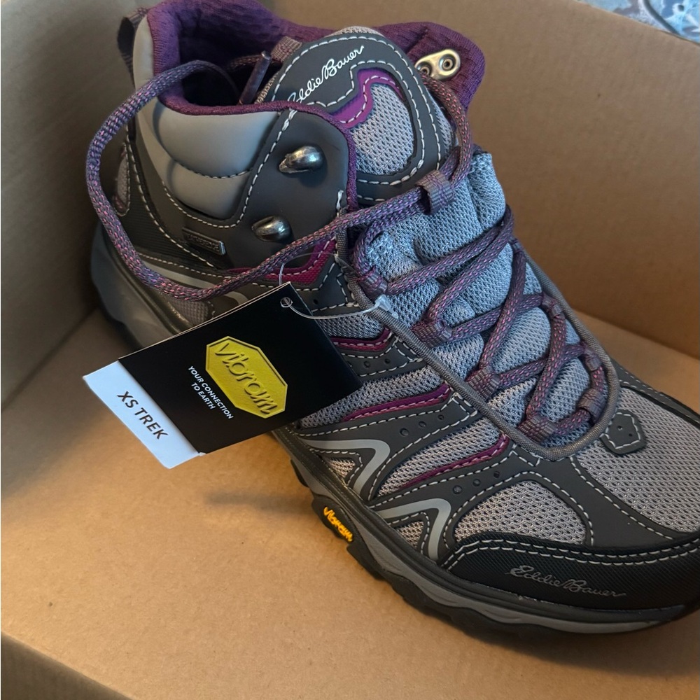 New in Box Eddie Bauer Women's Gray and Purple Hiking Boots 7M